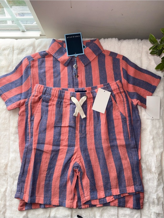 Andy & Evan Other - NWT - Andy & Evan Pink and Blue Striped 2 Piece Set - Size 8